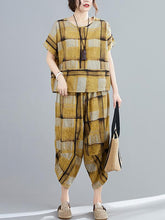 Casual Wide-Leg Yellow Plaid Comfortable Suits